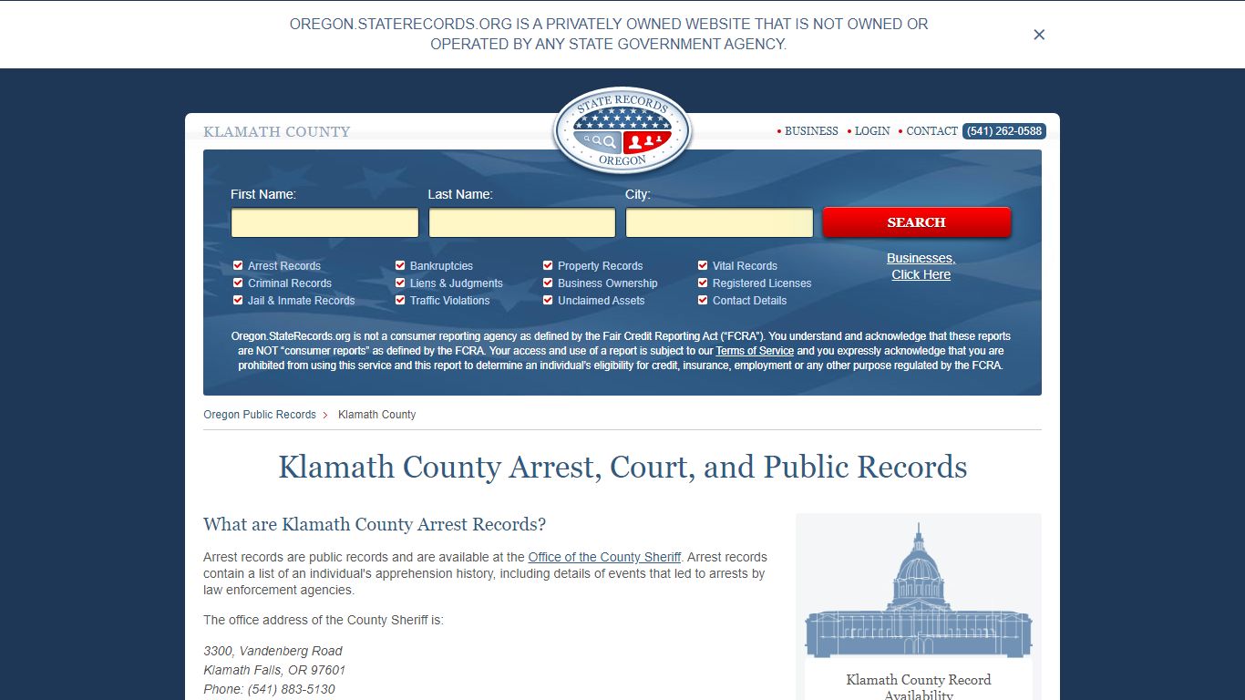 Klamath County Arrest, Court, and Public Records