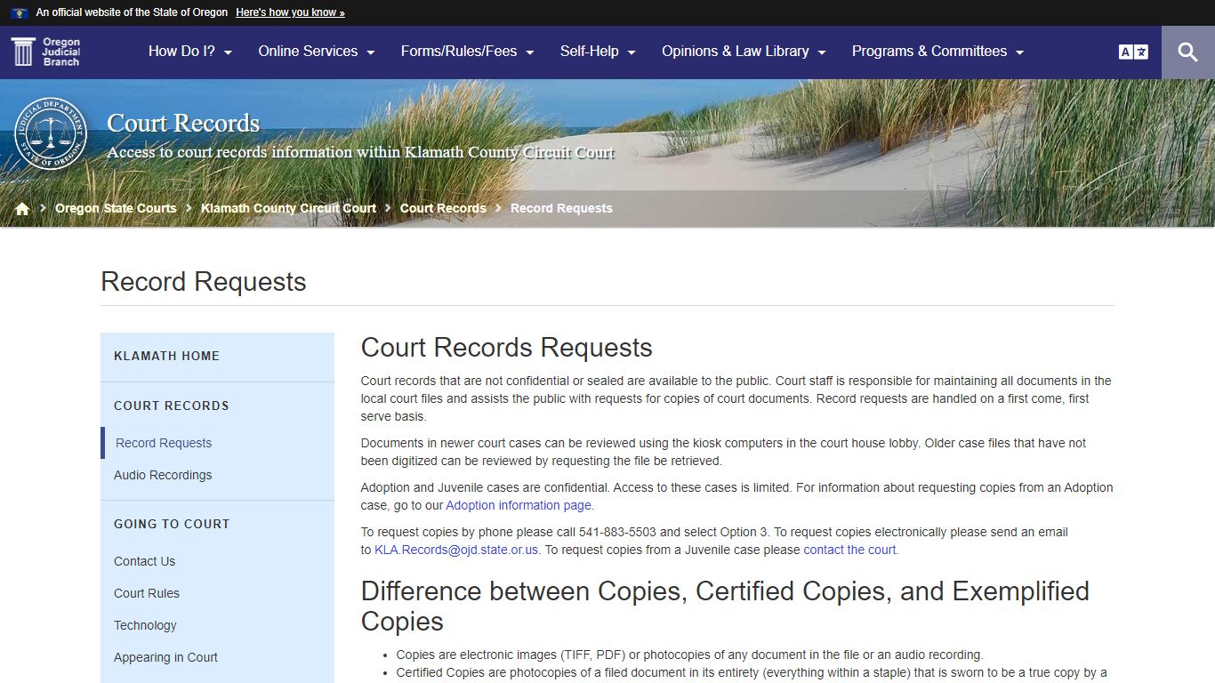 Record Requests : Court Records - Oregon Judicial Department